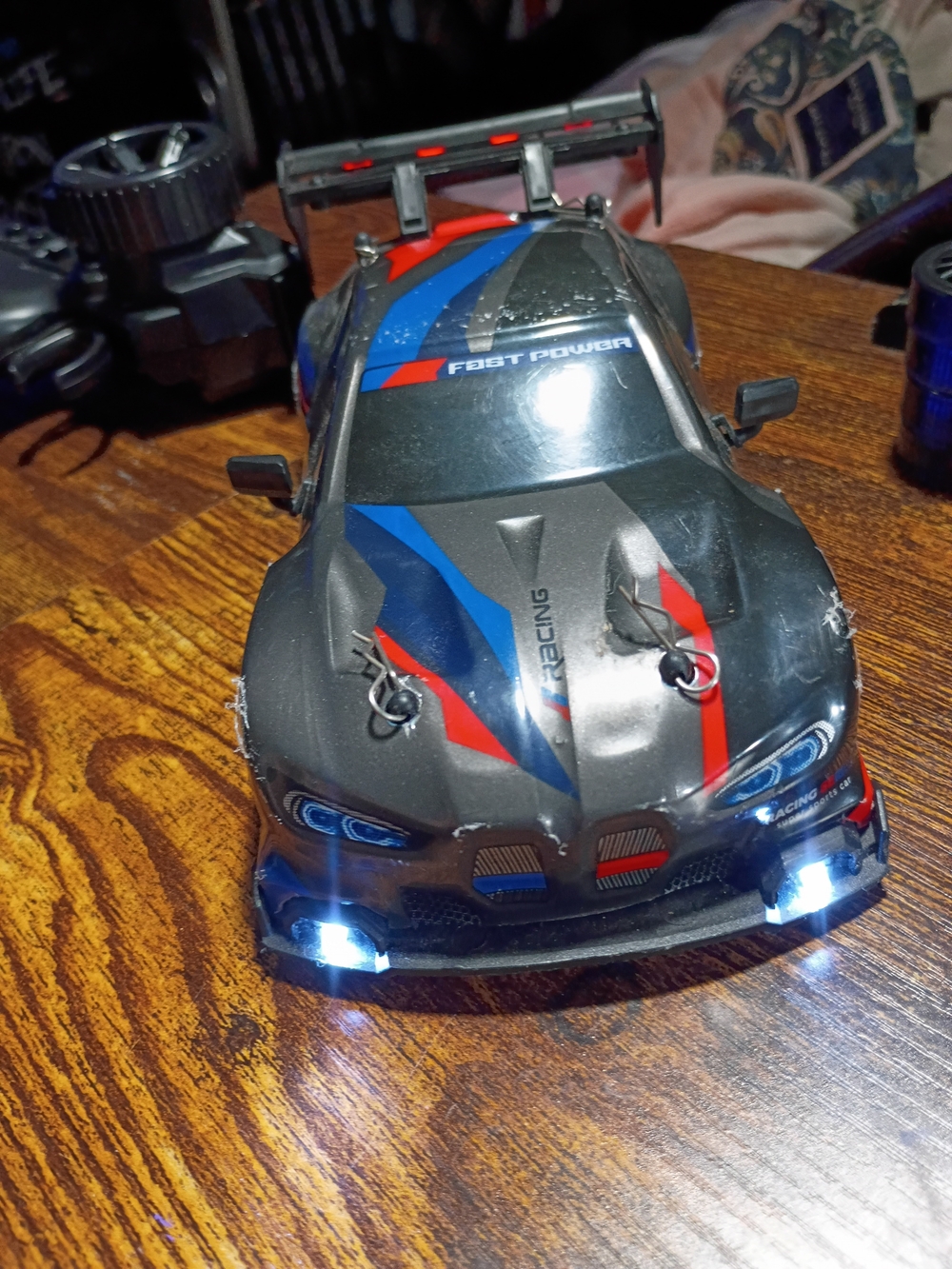 Kids Remote Control Racing Car - Gray with Blue & Red Accents
